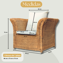 Cargar imagen en el visor de la galería, Butaca mimbre natural estilo colonial