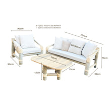 Cargar imagen en el visor de la galería, CONJUNTO DE JARDÍN VIÑA MARFIL – SOFÁ TRIPLE, BUTACA Y MESA EN MADERA MACIZA