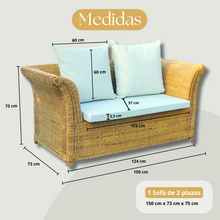 Cargar imagen en el visor de la galería, Sofá doble mimbre natural estilo colonial. Masions du monde