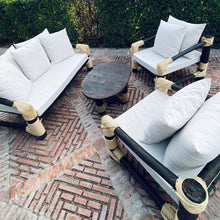 Charger l'image dans la galerie, MAMBA MUEBLES - Muebles de jardín CONJUNTO DE JARDÍN VIÑAMARFIL DE MADERA MACIZA DE PINO Y CUERDA NATURAL SET VIÑAMARFIL COLOR CLAROSCURO